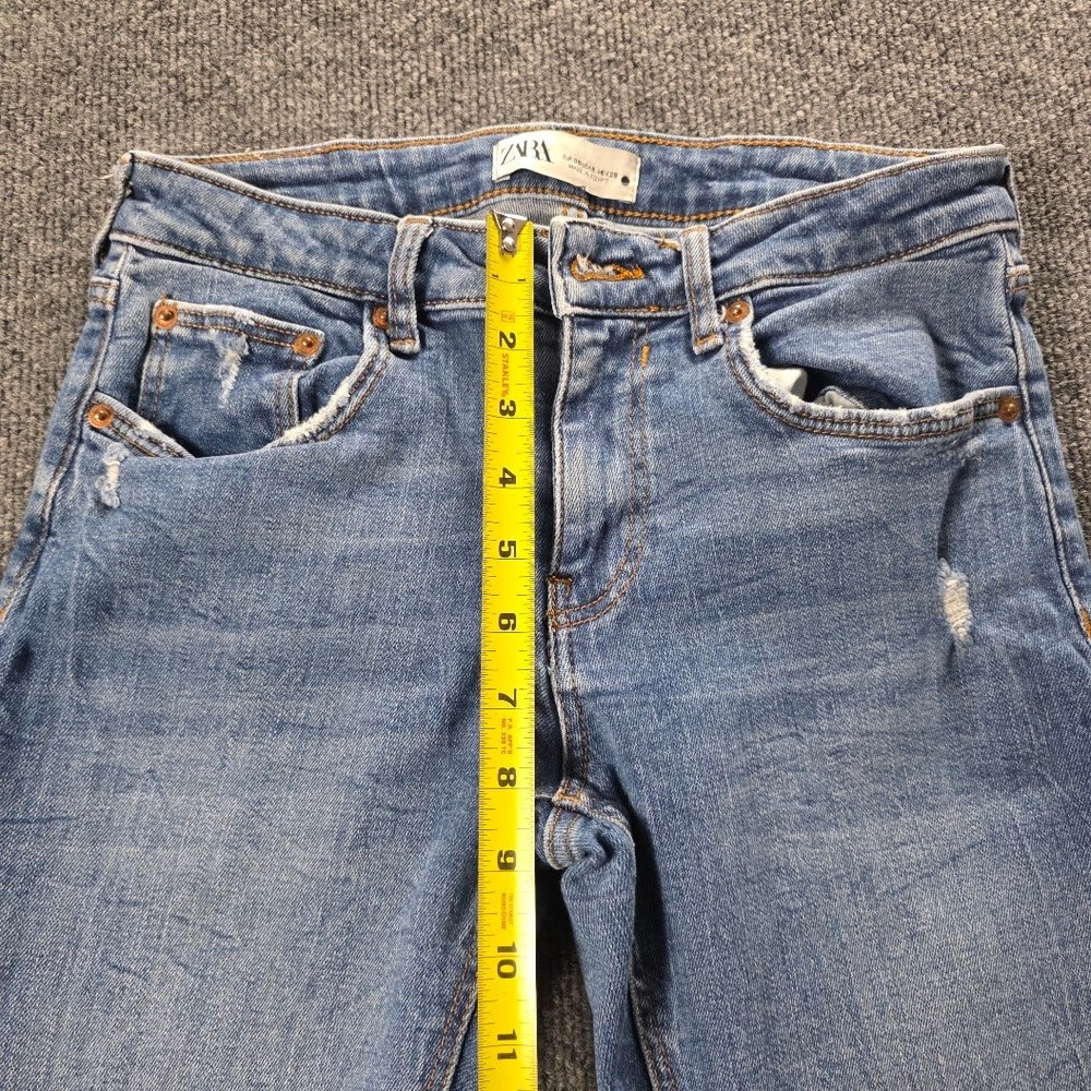 Zara The Skinny Jeans Womens‎ 6 Medium Wash Distressed Frayed Stepped Hem Blue - Picture 9 of 12